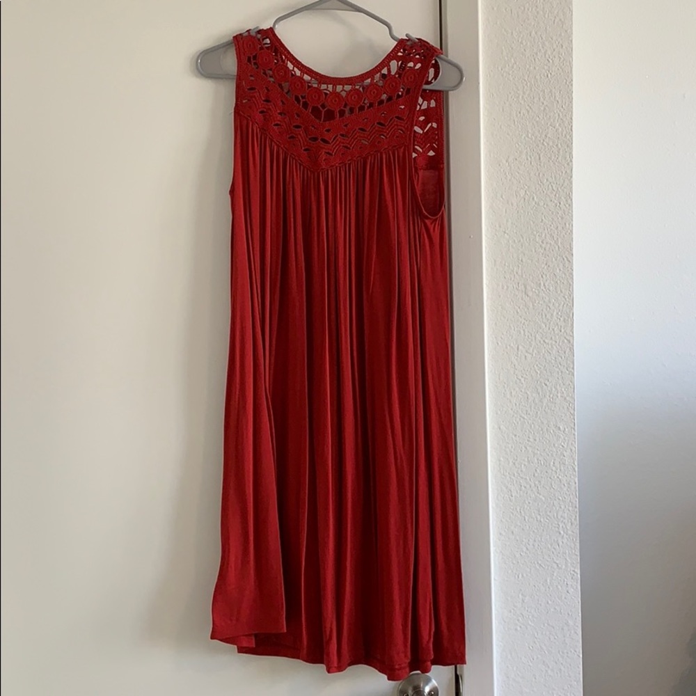 Red knee length dress. Good for summer. New.